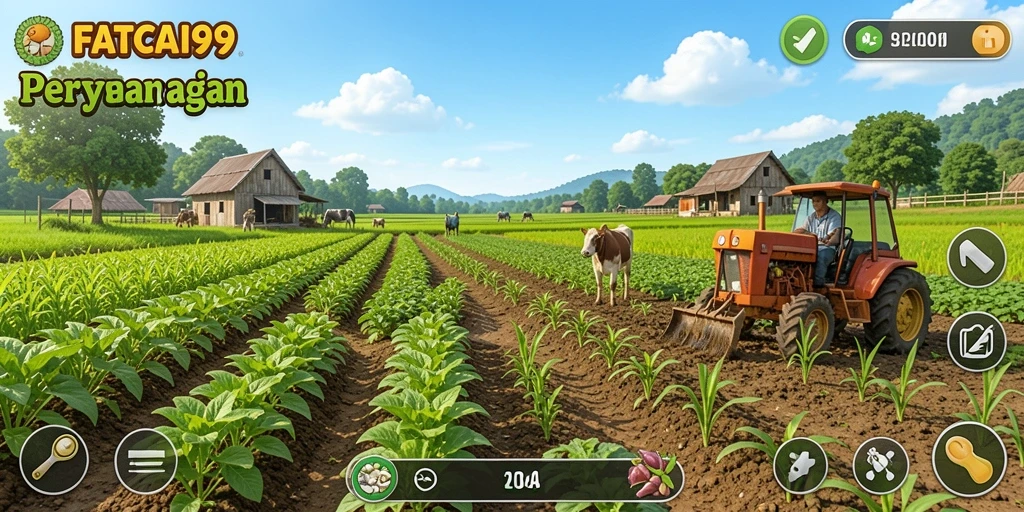 Tampilan gameplay FATCAI99 menampilkan aktivitas pertanian yang menyenangkan.