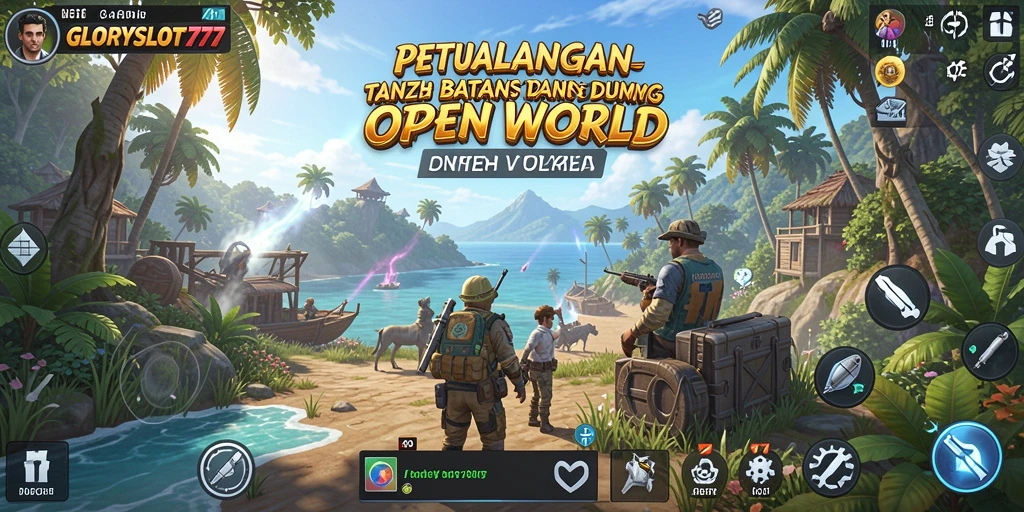 Tangkapan layar gameplay GLORYSLOT777 menampilkan karakter di dunia luas yang menakjubkan.