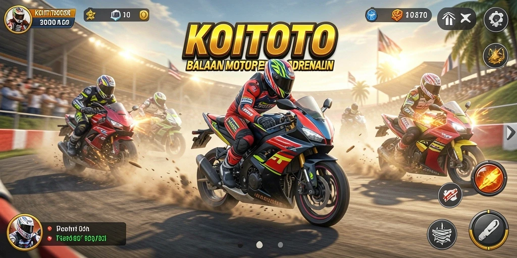 Gameplay seru dan mendebarkan dalam KOITOTO saat balapan motor.
