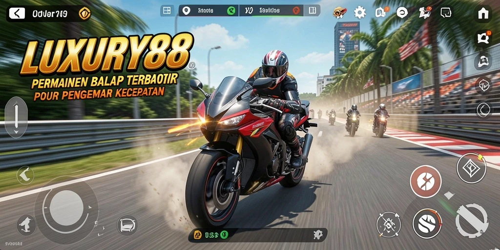 Tampilan gameplay LUXURY88 yang mendebarkan dalam balapan motor.