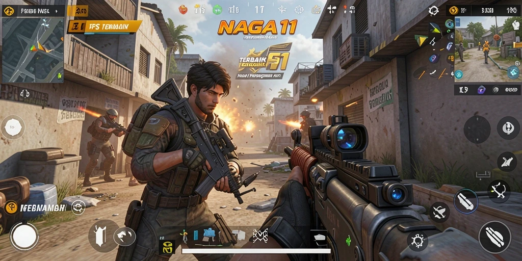 Screenshot gameplay NAGA11 menunjukkan aksi tembak-menembak yang intens.