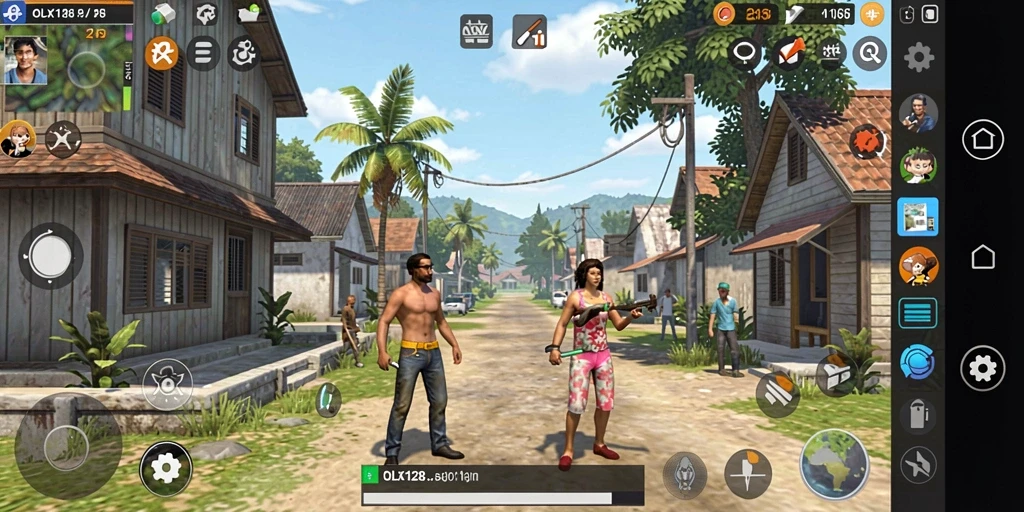 Screenshot utama OLX128 menampilkan gameplay simulasi yang menarik.