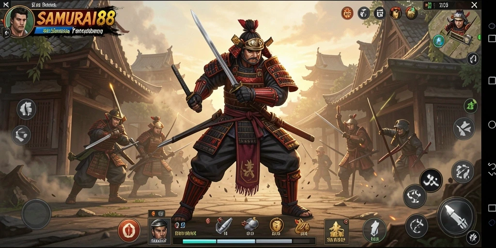 Tampilan gameplay SAMURAI88 dengan pertarungan samurai yang mendebarkan.