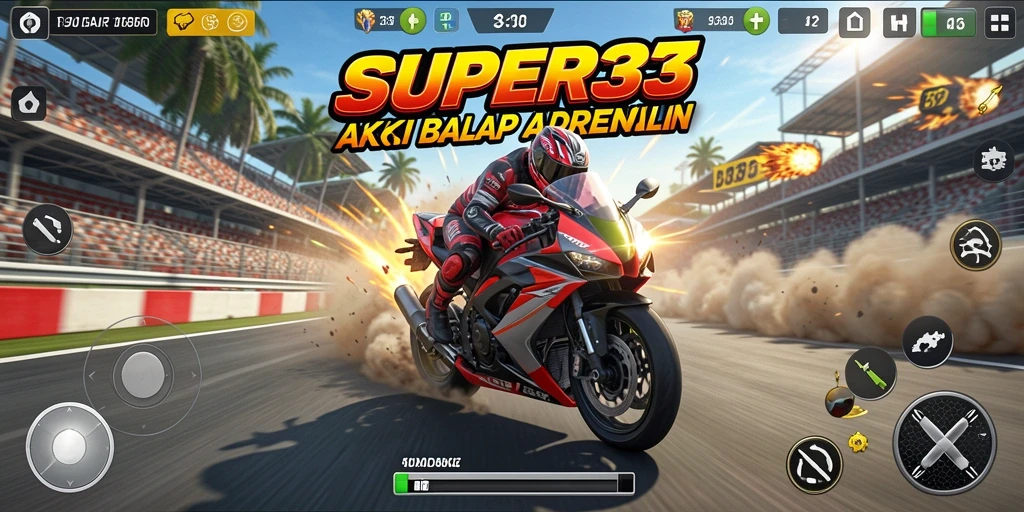Screenshot SUPER33 menampilkan aksi balap motor yang mendebarkan.