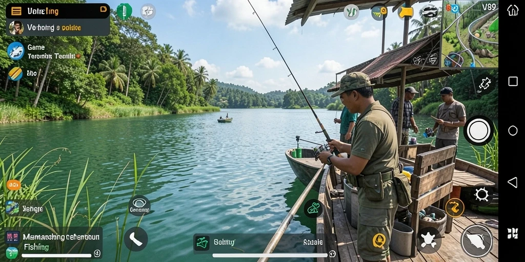 Tampilan gameplay V89 yang menampilkan aksi memancing yang memukau.