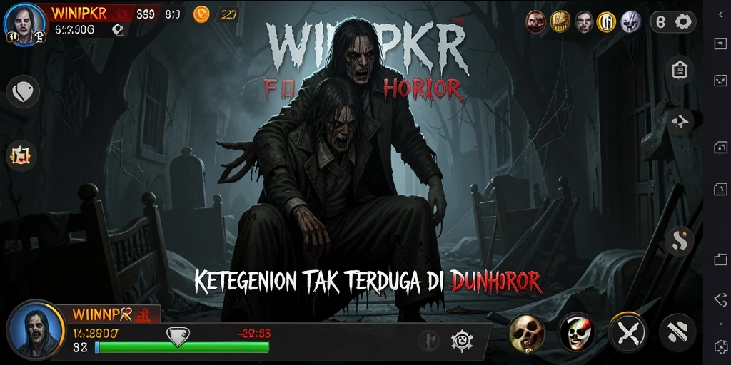 Screenshot gameplay WINPKR menampilkan momen mencekam di dunia horror.